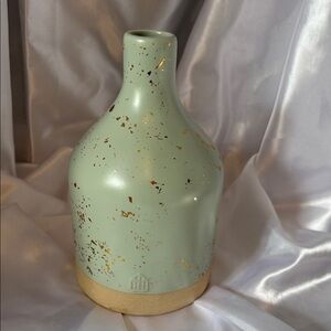 Hearth & Hand with Magnolia Teal Blue & Gold Speckled Stoneware Jug Vase 9"T